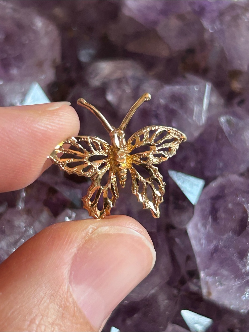 Vintage Gold Butterfly Necklace Pendant 14k Dainty Filigree Charm Estate Jewelry
